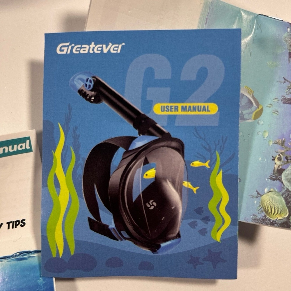 NEW Greatever Full Face Snorkle Mask Black Blue 180 Panoramic Anti-Fog Water - Picture 4 of 5